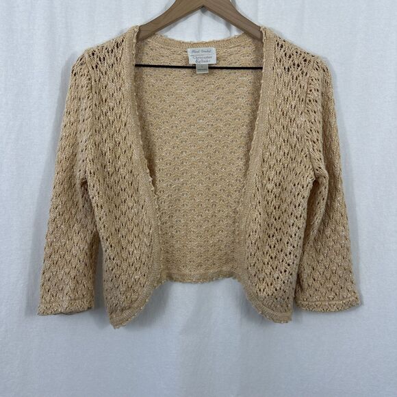 Christopher & Banks Handknit Crochet Open From Butter Yellow Cardigan Women’s L - Picture 1 of 8